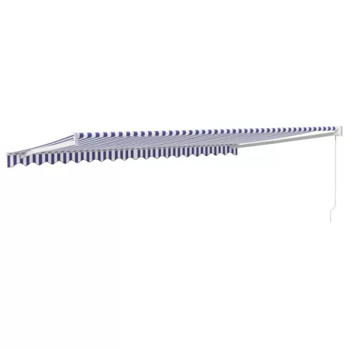  kék és fehér szövet és alumínium behúzható napellenző 5 x 3 m