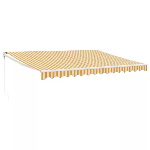  sárga-fehér szövet és alumínium behúzható napellenző 4,5 x 3 m