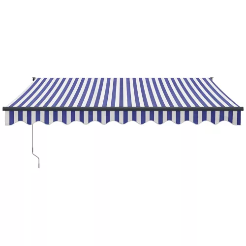  kék/fehér szövet és alumínium behúzható napellenző 3,5 x 2,5 m