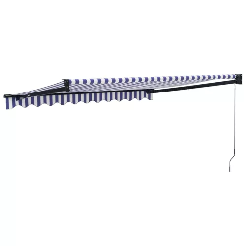  kék/fehér szövet és alumínium behúzható napellenző 3,5 x 2,5 m