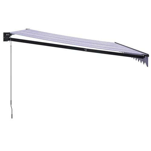  kék és fehér szövet és alumínium behúzható napellenző 4,5 x 3 m