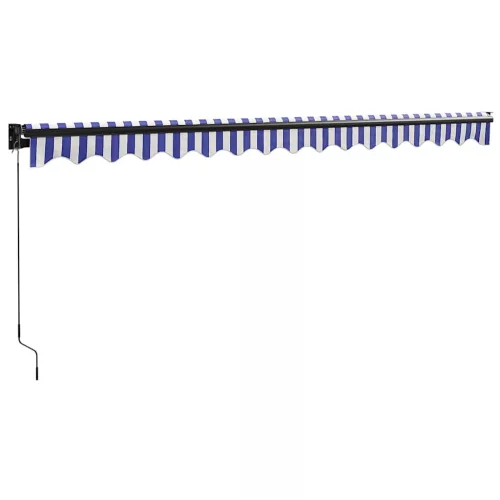  kék és fehér szövet és alumínium behúzható napellenző 4,5 x 3 m