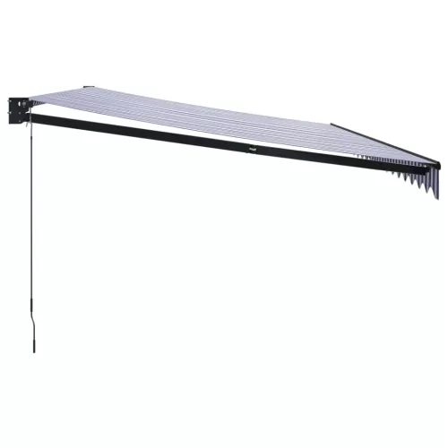  kék és fehér szövet és alumínium behúzható napellenző 5 x 3 m