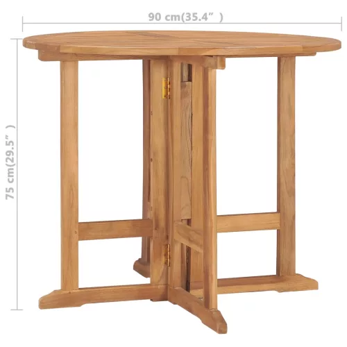  összecsukható tömör tíkfa kerti étkezőasztal Ø90 x 75 cm