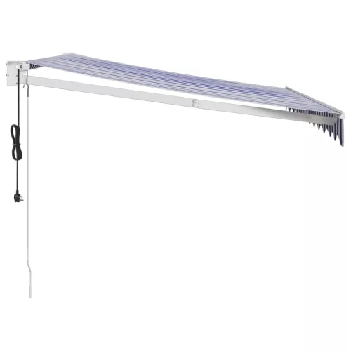  kék és fehér automata behúzható napellenző 3,5 x 2,5 m