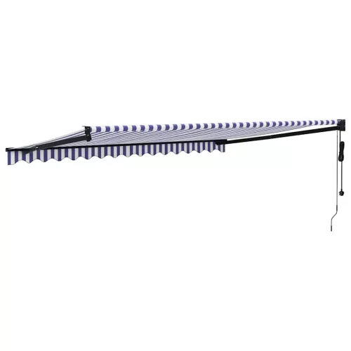  kék és fehér automata behúzható napellenző 4 x 3 m