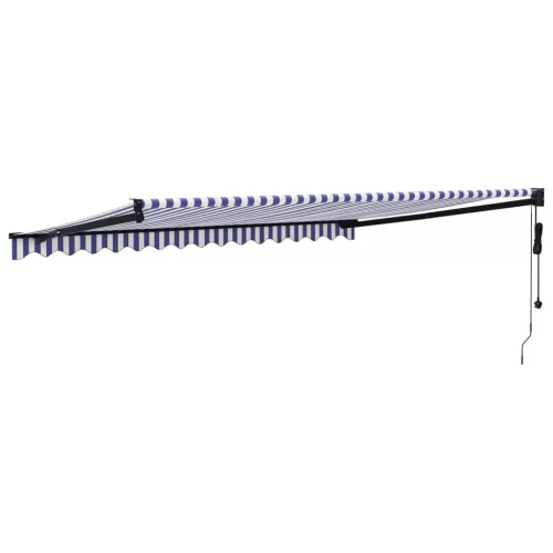  kék és fehér automata behúzható napellenző 4,5 x 3 m