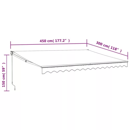  kék és fehér automata behúzható napellenző 4,5 x 3 m