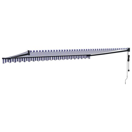  kék és fehér automata behúzható napellenző 5 x 3 m