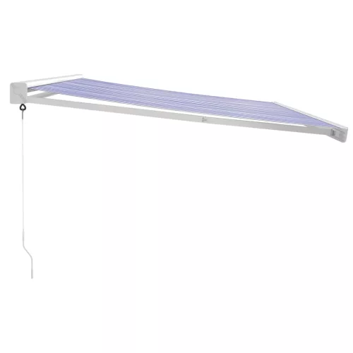  kék és fehér szövet és alumínium behúzható napellenző 4 x 3 m