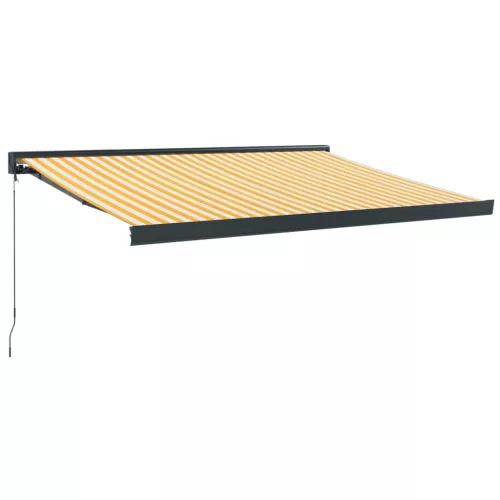  sárga-fehér szövet és alumínium behúzható napellenző 3,5x2,5 m