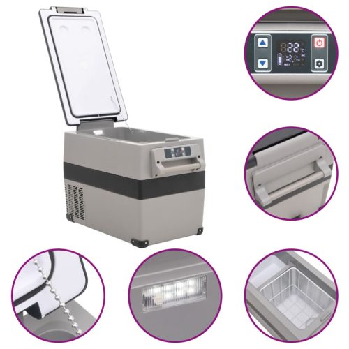  fekete-szürke PP-PE hűtőláda fogantyúval és adapterrel 35 L