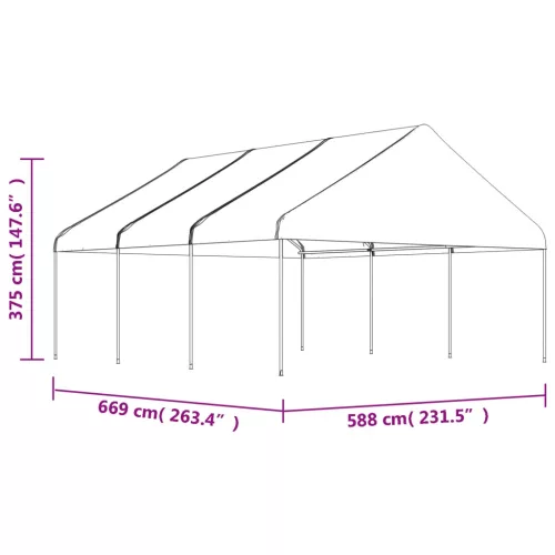  fehér polietilén pavilon tetővel 6,69 x 5,88 x 3,75 m