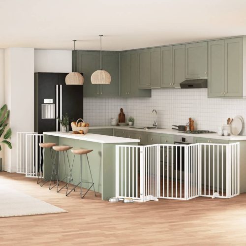  fehér nyárfa 12 paneles összecsukható kutyakapu ajtóval 600 cm