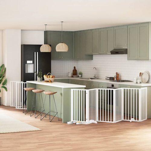  fehér nyárfa 15 paneles összecsukható kutyakapu ajtóval 750 cm