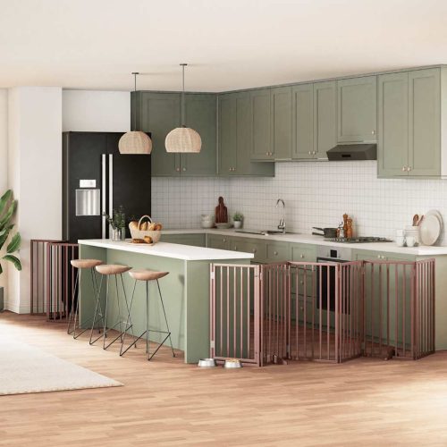  barna nyárfa 12 paneles összecsukható kutyakapu ajtóval 600 cm