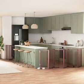    barna nyárfa 15 paneles összecsukható kutyakapu ajtóval 750 cm