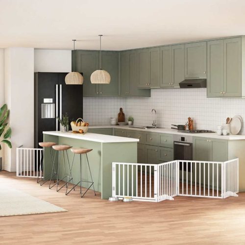  fehér nyárfa 12 paneles összecsukható kutyakapu ajtóval 960 cm