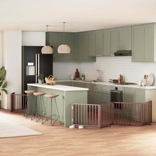  barna nyárfa 6 paneles összecsukható kutyakapu ajtóval 480 cm