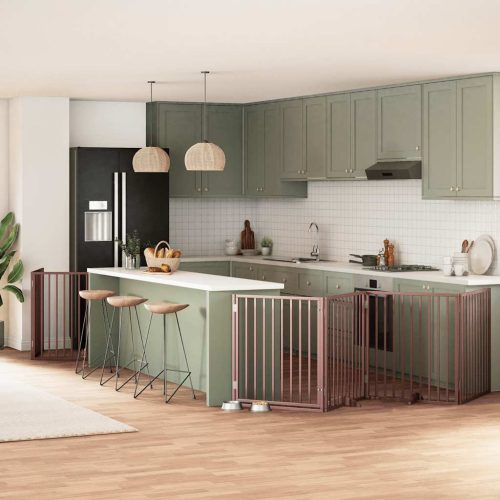  barna nyárfa 10 paneles összecsukható kutyakapu ajtóval 800 cm