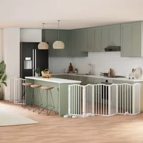    fehér nyárfa 9 paneles összecsukható kutyakapu ajtóval 450 cm