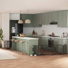    fekete nyárfa 9 paneles összecsukható kutyakapu ajtóval 450 cm