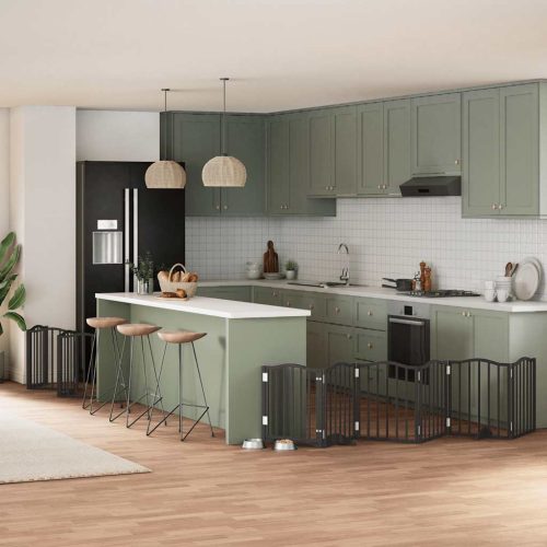  fekete nyárfa 12 paneles összecsukható kutyakapu ajtóval 600 cm