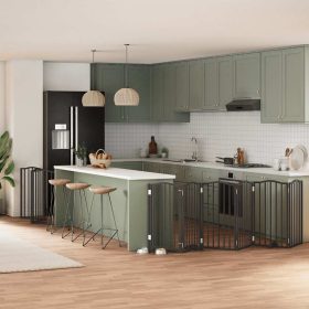    fekete nyárfa 9 paneles összecsukható kutyakapu ajtóval 450 cm