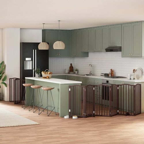  barna nyárfa 9 paneles összecsukható kutyakapu ajtóval 450 cm