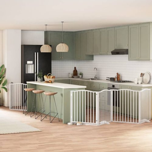  fehér nyárfa 8 paneles összecsukható kutyakapu ajtóval 640 cm