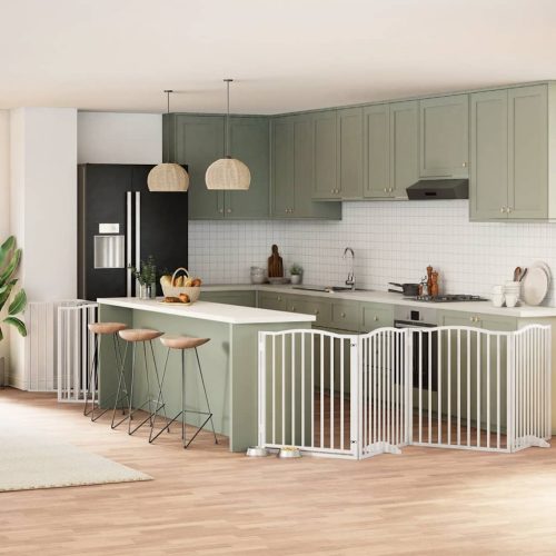  fehér nyárfa 10 paneles összecsukható kutyakapu ajtóval 800 cm