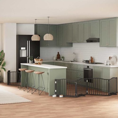  fekete nyárfa 8 paneles összecsukható kutyakapu ajtóval 640 cm