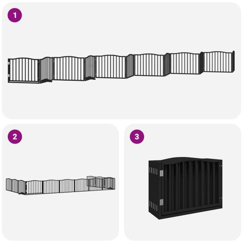  fekete nyárfa 12 paneles összecsukható kutyakapu ajtóval 960 cm