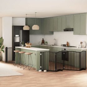    fekete nyárfa 8 paneles összecsukható kutyakapu ajtóval 640 cm