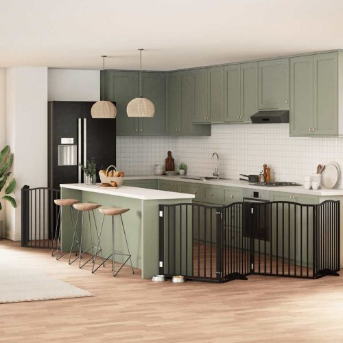  fekete nyárfa 8 paneles összecsukható kutyakapu ajtóval 640 cm