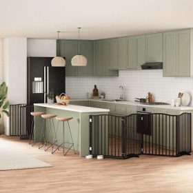    fekete nyárfa 10 paneles összecsukható kutyakapu ajtóval 800 cm