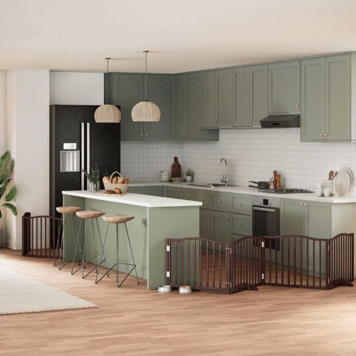  barna nyárfa 6 paneles összecsukható kutyakapu ajtóval 480 cm