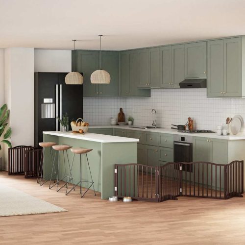  barna nyárfa 10 paneles összecsukható kutyakapu ajtóval 800 cm