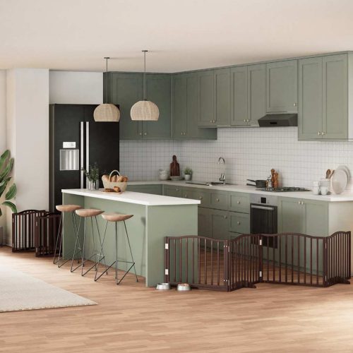  barna nyárfa 12 paneles összecsukható kutyakapu ajtóval 960 cm