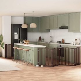    barna nyárfa 6 paneles összecsukható kutyakapu ajtóval 480 cm