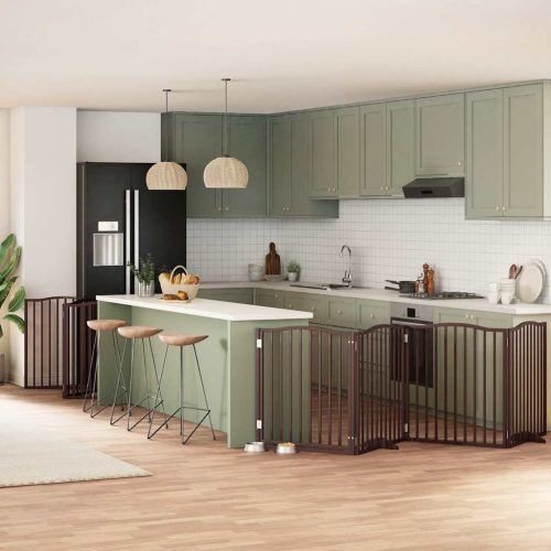  barna nyárfa 10 paneles összecsukható kutyakapu ajtóval 800 cm