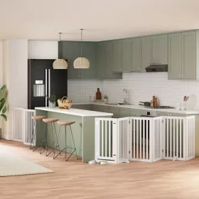    fehér nyárfa 9 paneles összecsukható kutyakapu ajtóval 450 cm