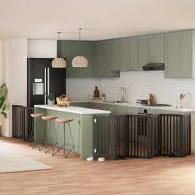    fekete nyárfa 9 paneles összecsukható kutyakapu ajtóval 450 cm