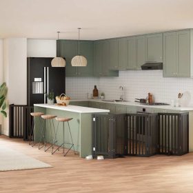    fekete nyárfa 12 paneles összecsukható kutyakapu ajtóval 600 cm