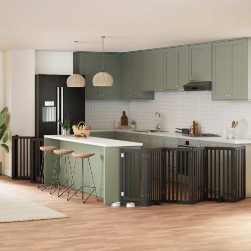  fekete nyárfa 12 paneles összecsukható kutyakapu ajtóval 600 cm