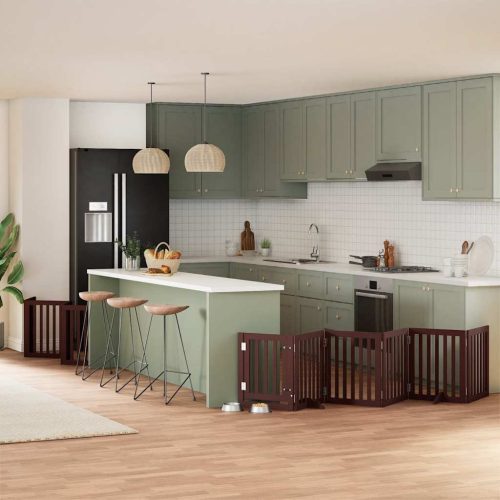  barna nyárfa 12 paneles összecsukható kutyakapu ajtóval 600 cm