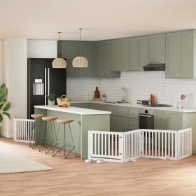    fehér nyárfa 8 paneles összecsukható kutyakapu ajtóval 640 cm