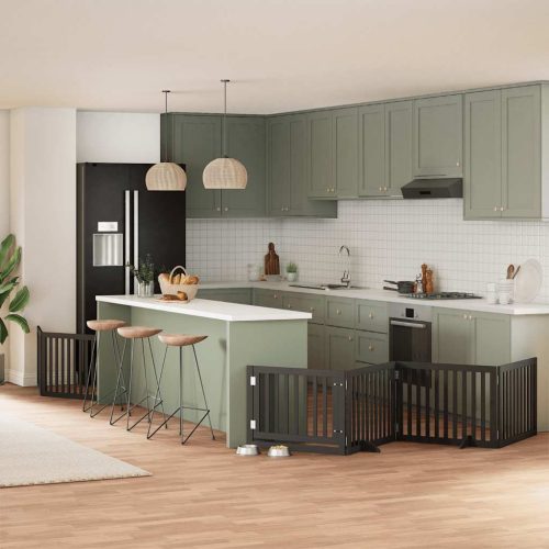  fekete nyárfa 6 paneles összecsukható kutyakapu ajtóval 480 cm