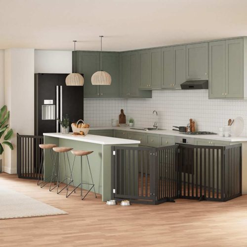  fekete nyárfa 8 paneles összecsukható kutyakapu ajtóval 640 cm