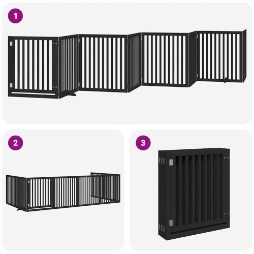  fekete nyárfa 8 paneles összecsukható kutyakapu ajtóval 640 cm